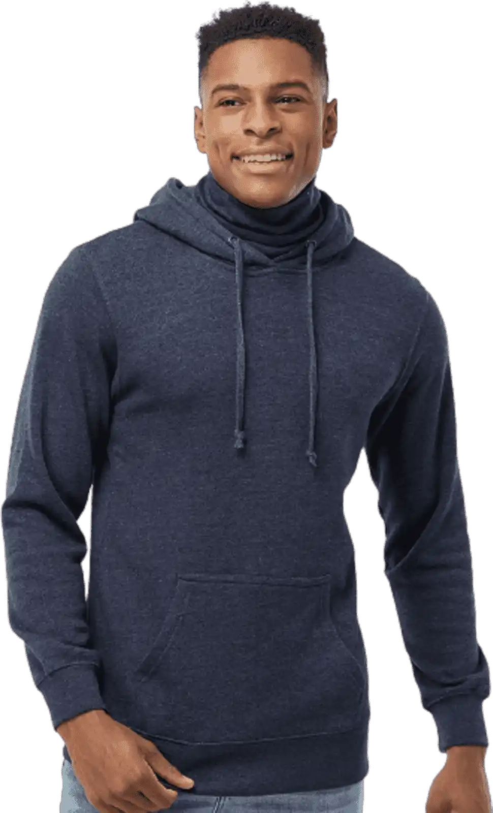 J. America 8879 Gaiter Fleece Hooded Sweatshirt - True Navy Heather