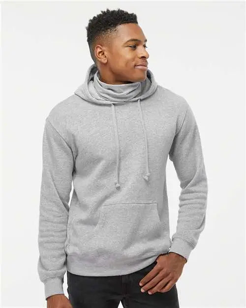 J. America 8879j Gaiter Fleece Hooded Sweatshirt - 8879 - Gray Heather