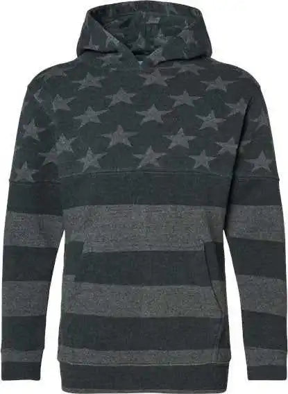 J. America 8880 Youth Triblend Fleece Hooded Sweatshirt Black Stars &amp; Stripes