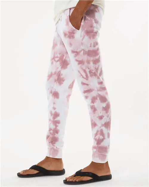 J. America 8884 Tie-dyed Fleece Joggers - Dusty Rose Tie Dye