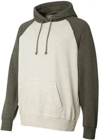 J. America 8885 Vintage Heather Hooded Sweatshirt Oatmeal Army