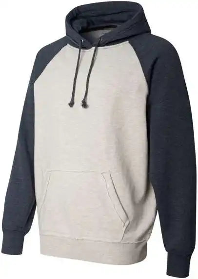 J. America 8885 Vintage Heather Hooded Sweatshirt - Oatmeal Navy