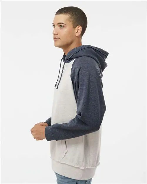 J. America 8885 Vintage Heather Hooded Sweatshirt - Oatmeal Navy