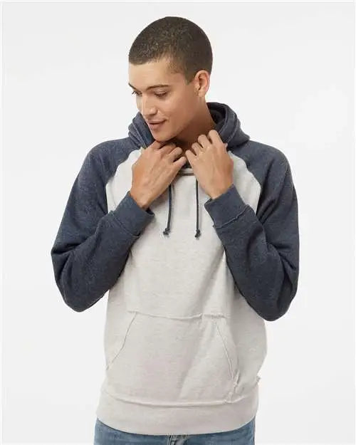 J. America 8885 Vintage Heather Hooded Sweatshirt - Oatmeal Navy