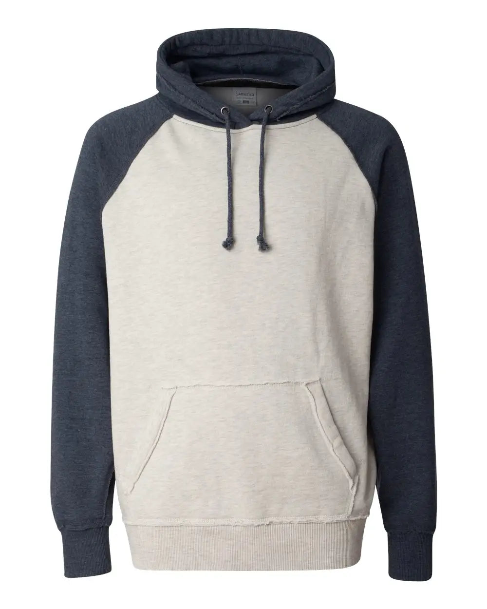 J. America 8885 Vintage Heather Hooded Sweatshirt - Oatmeal Navy - Sand / s