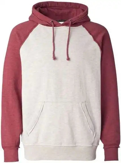 J. America 8885 Vintage Heather Hooded Sweatshirt - Oatmeal Simply Red