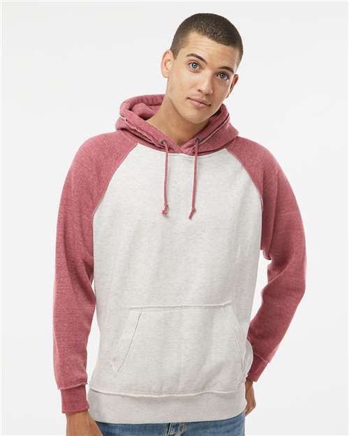 J. America 8885 Vintage Heather Hooded Sweatshirt - Oatmeal Simply Red