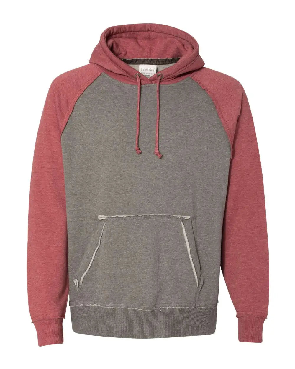 J. America 8885 Vintage Heather Hooded Sweatshirt - Smoke Simply Red - Gray / s