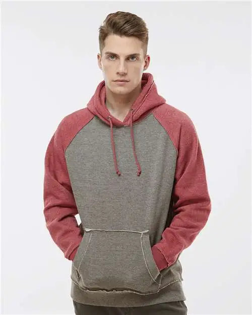 J. America 8885 Vintage Heather Hooded Sweatshirt - Smoke Simply Red