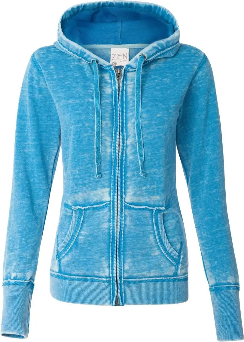 J. America 8913 Women’s Zen Fleece Full-zip Hooded Sweatshirt - Oceanberry