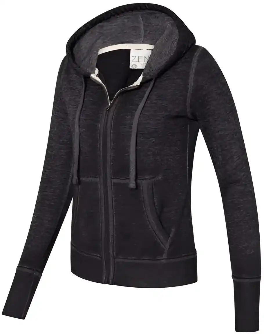 J. America 8913 Women’s Zen Fleece Full-zip Hooded Sweatshirt - Twisted Black