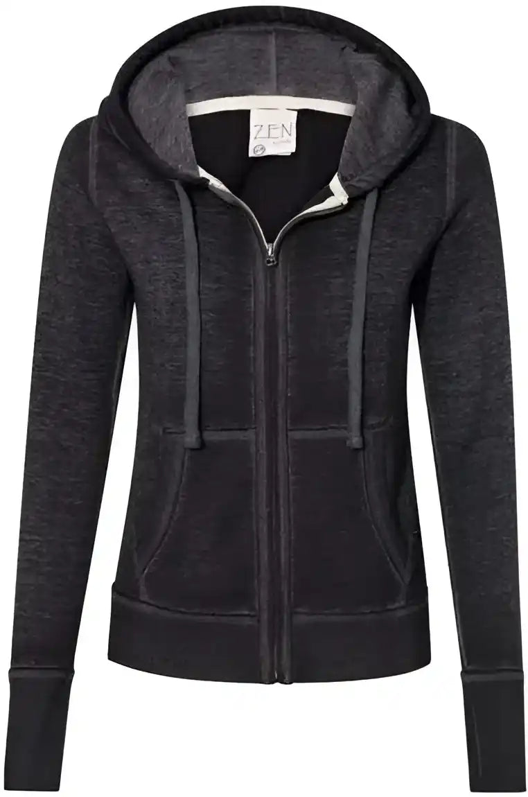 J. America 8913 Women’s Zen Fleece Full-zip Hooded Sweatshirt - Twisted Black