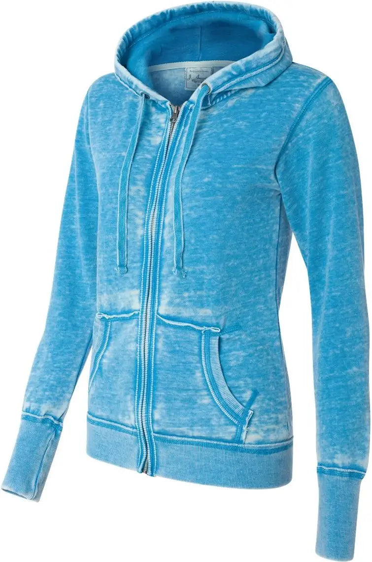 J. America 8913 Women’s Zen Fleece Full-zip Hooded Sweatshirt - Oceanberry - Xs