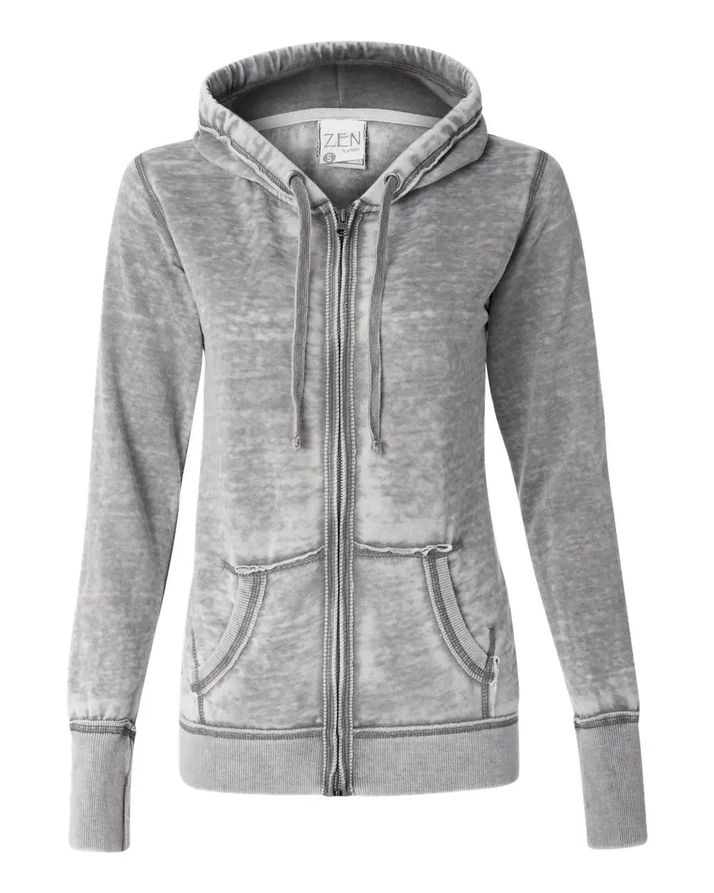 J. America 8913 Women’s Zen Fleece Full-zip Hooded Sweatshirt - Cement - Gray / Xs