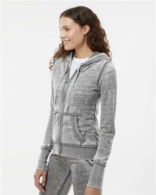 J. America 8913 Women’s Zen Fleece Full-zip Hooded Sweatshirt - Cement