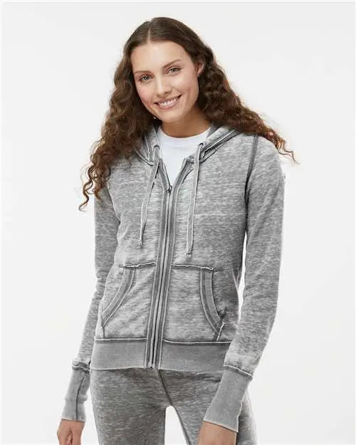 J. America 8913 Women’s Zen Fleece Full-zip Hooded Sweatshirt - Cement