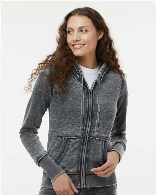J. America 8913 Women’s Zen Fleece Full-zip Hooded Sweatshirt - Dark Smoke