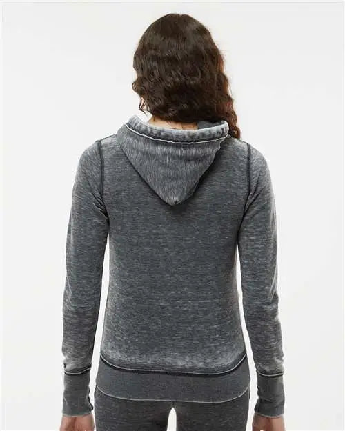 J. America 8913 Women’s Zen Fleece Full-zip Hooded Sweatshirt - Dark Smoke