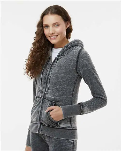 J. America 8913 Women’s Zen Fleece Full-zip Hooded Sweatshirt - Dark Smoke