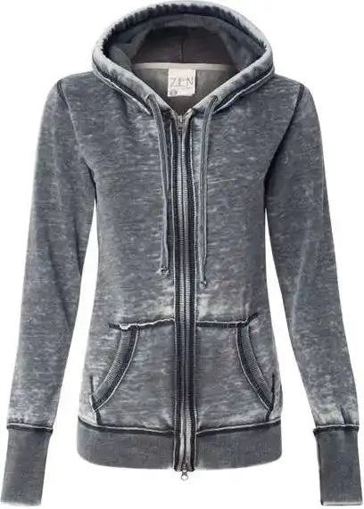 J. America 8913 Women’s Zen Fleece Full Zip Hooded Sweatshirt Dark Smoke