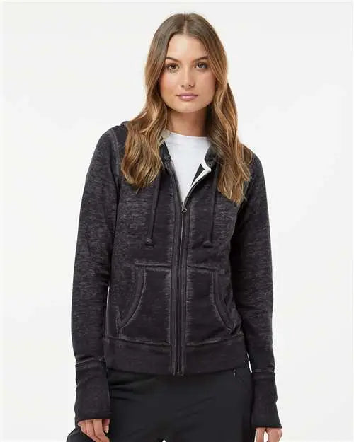 J. America 8913 Women’s Zen Fleece Full-zip Hooded Sweatshirt - Twisted Black