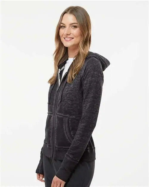 J. America 8913 Women’s Zen Fleece Full-zip Hooded Sweatshirt - Twisted Black