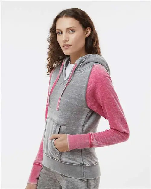 J. America 8926 Women’s Zen Fleece Raglan Hooded Sweatshirt - Cement Wildberry