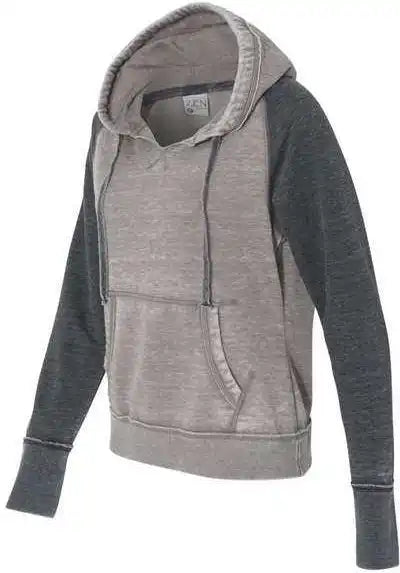 J. America 8926 Women’s Zen Fleece Raglan Hooded Sweatshirt - Cement Dark Smoke