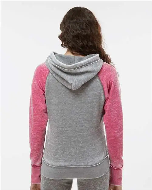 J. America 8926 Women’s Zen Fleece Raglan Hooded Sweatshirt - Cement Wildberry