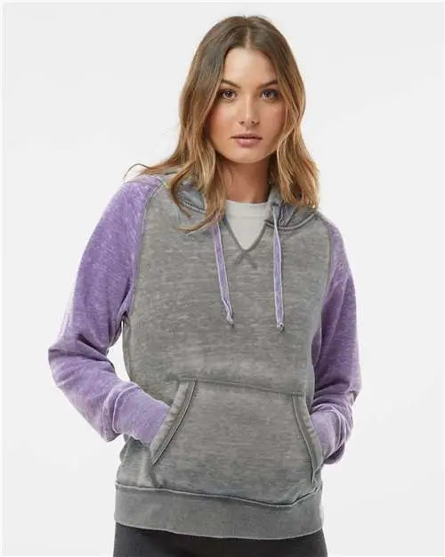 J. America 8926 Women’s Zen Fleece Raglan Hooded Sweatshirt - Cement Very Berry