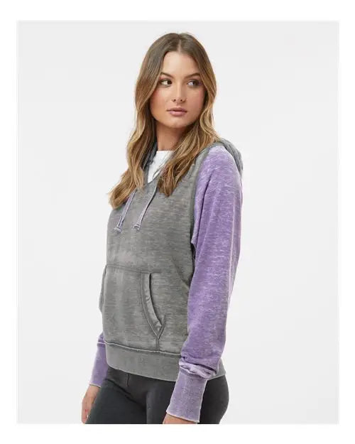 J. America 8926 Women’s Zen Fleece Raglan Hooded Sweatshirt - Cement Very Berry