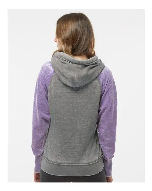 J. America 8926 Women’s Zen Fleece Raglan Hooded Sweatshirt - Cement Very Berry