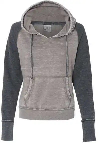 J. America 8926 Women’s Zen Fleece Raglan Hooded Sweatshirt - Cement Dark Smoke
