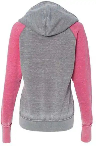 J. America 8926 Women’s Zen Fleece Raglan Hooded Sweatshirt - Cement Wildberry