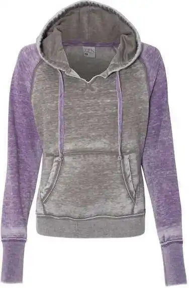 J. America 8926 Women’s Zen Fleece Raglan Hooded Sweatshirt - Cement Very Berry