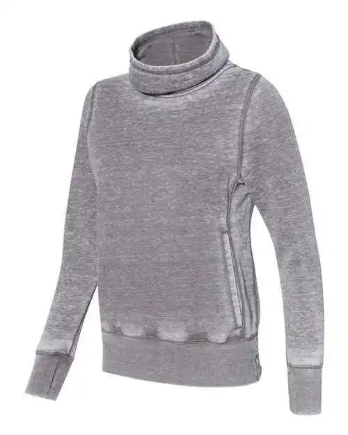 J. America 8930 Womens Zen Fleece Cowl Neck Sweatshirt - Cement