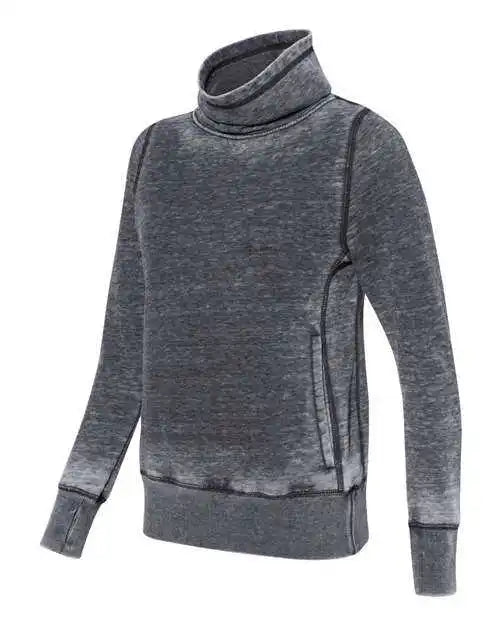 J. America 8930 Womens Zen Fleece Cowl Neck Sweatshirt - Dark Smoke