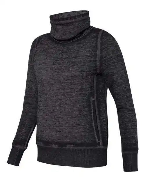 J. America 8930 Womens Zen Fleece Cowl Neck Sweatshirt Twisted Black