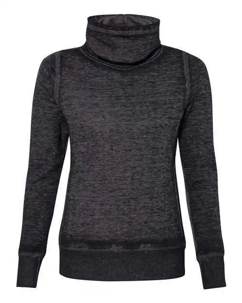 J. America 8930 Womens Zen Fleece Cowl Neck Sweatshirt Twisted Black