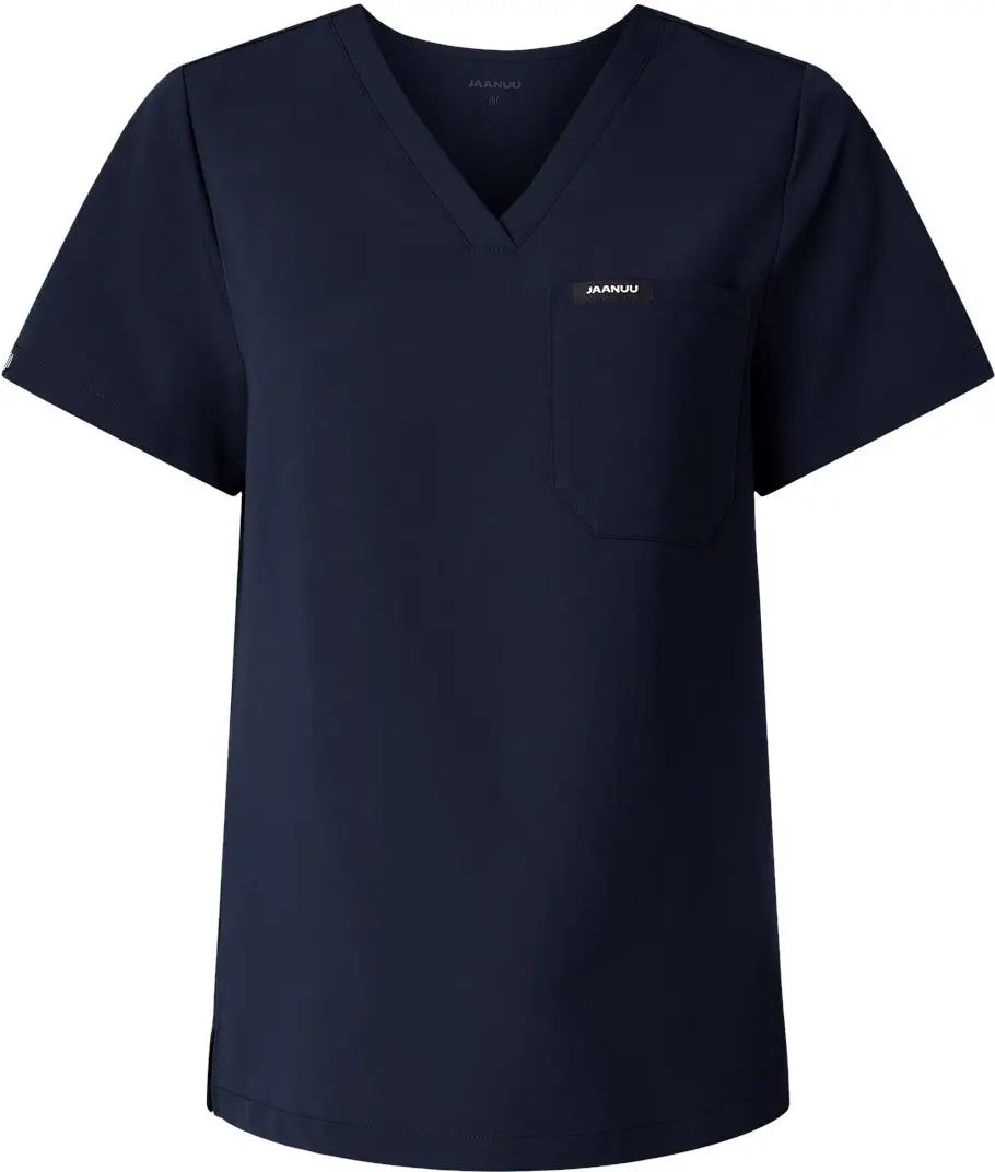 Jaanuu W10001 Women’s Rhena Essential 1-pocket Scrub V-neck Top - Midnight Navy - Adult Xs