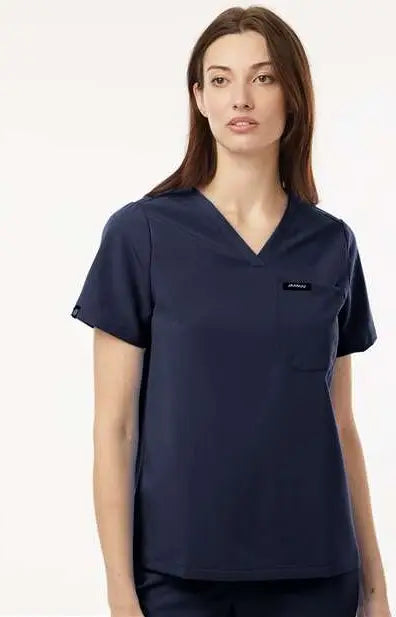 Jaanuu W10001 Women’s Rhena Essential 1-pocket Scrub V-neck Top - Midnight Navy