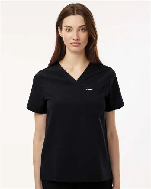 Jaanuu W10001 Women’s Rhena Essential 1-pocket Scrub V-neck Top - Black