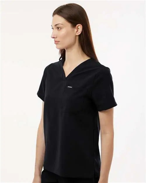 Jaanuu W10001 Women’s Rhena Essential 1-pocket Scrub V-neck Top - Black