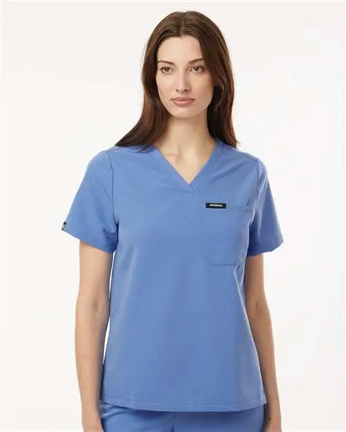 Jaanuu W10001 Women’s Rhena Essential 1-pocket Scrub V-neck Top - Ceil Blue