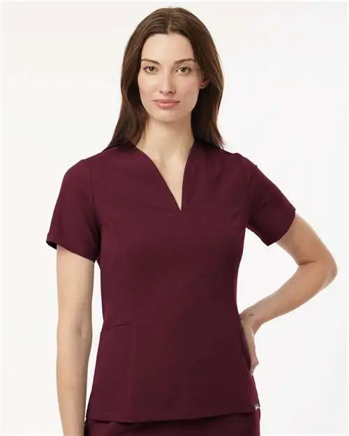 Jaanuu W10003 Women’s Calix Fit & Flare Scrub V-neck Top - Burgundy