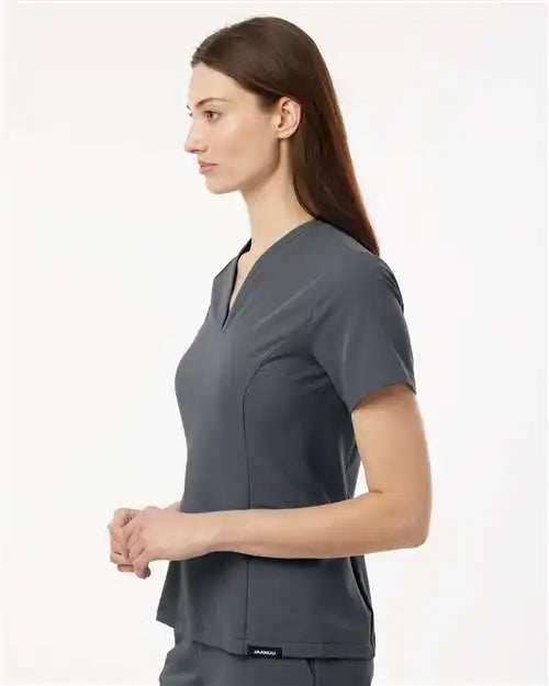 Jaanuu W10003 Women’s Calix Fit &amp; Flare Scrub V-neck Top - Carbon Grey