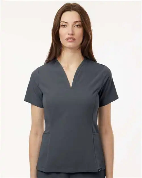 Jaanuu W10003 Women’s Calix Fit &amp; Flare Scrub V-neck Top - Carbon Grey