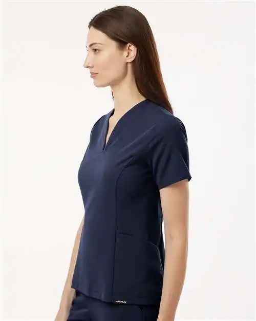 Jaanuu W10003 Women’s Calix Fit &amp; Flare Scrub V-neck Top - Midnight Navy