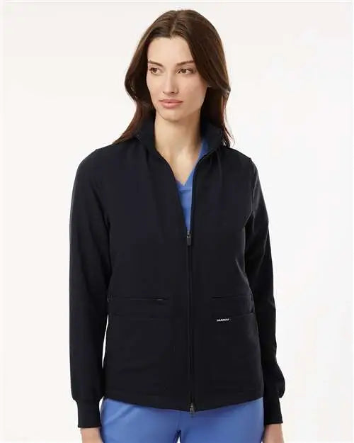 Jaanuu W60001 Women’s Ceri Essential Full-zip 6-pocket Scrub Jacket - Black