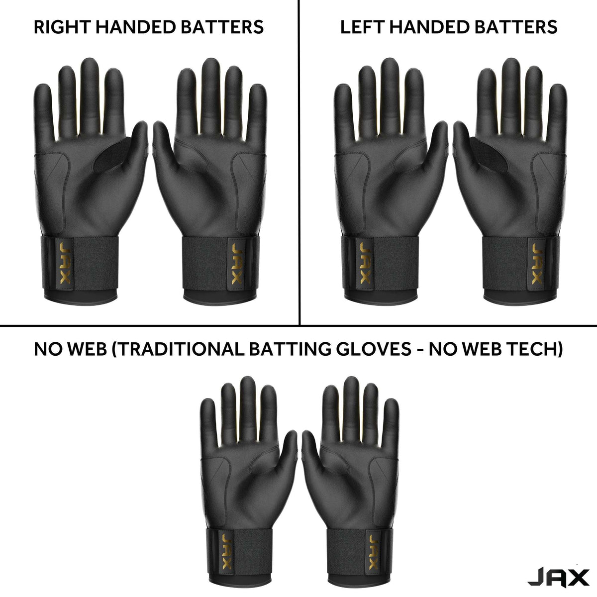 Jax Strap Cuff Batting Gloves - Black and Gold